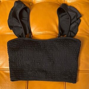 Elegant Black Smocked Top with Ruffle Straps